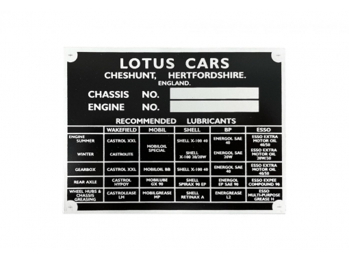 Chassis Plate - Lotus Cars (Wakefield Lubricant) Image 1