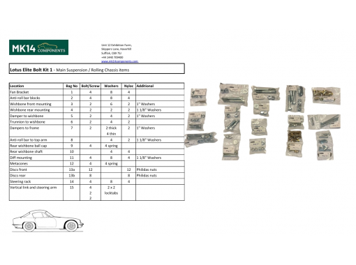 Bolt Kit 1 - Main suspension/Rolling Chassis Image 1