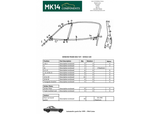 Window Frame Bolt Kit